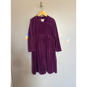 Hanna Andersson Girls Purple Velvet Long Sleeve Dress Size 120 Mock Neck Holiday